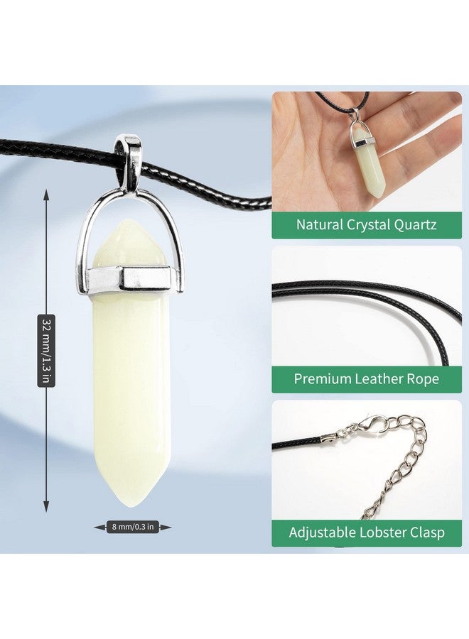 TXIN 10 Pcs Glow In The Dark Crystal Pendant Necklace, Luminous Hexagonal Moonstone Necklace, Fluorescent Stone Necklace, Glowing Gemstone Quartz Stone Necklace With Black Leather Chain For Women Men - Image 2