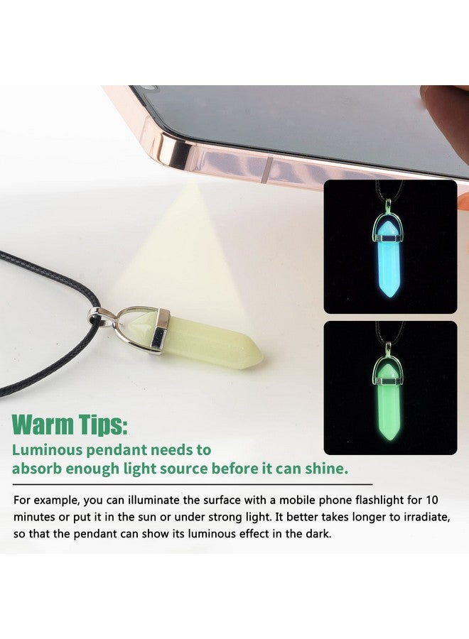 TXIN 10 Pcs Glow In The Dark Crystal Pendant Necklace, Luminous Hexagonal Moonstone Necklace, Fluorescent Stone Necklace, Glowing Gemstone Quartz Stone Necklace With Black Leather Chain For Women Men - Image 3