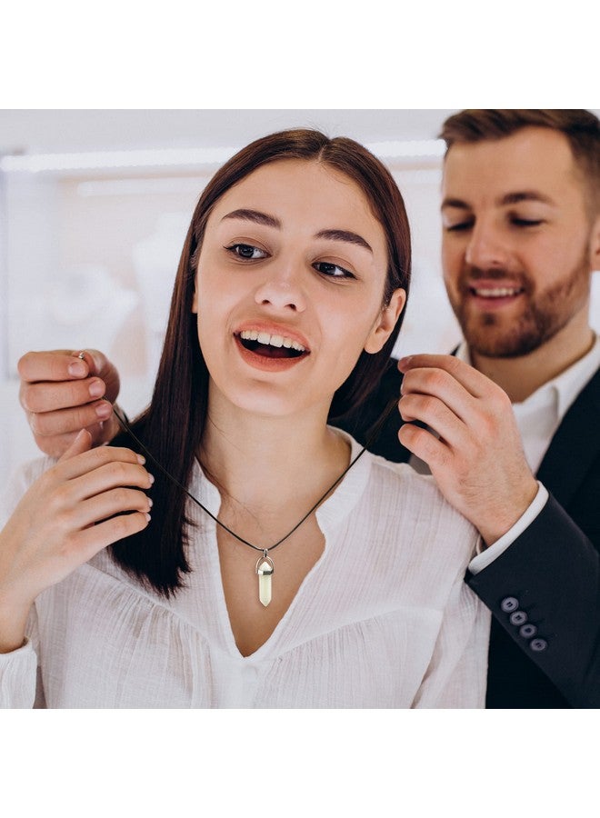 TXIN 10 Pcs Glow In The Dark Crystal Pendant Necklace, Luminous Hexagonal Moonstone Necklace, Fluorescent Stone Necklace, Glowing Gemstone Quartz Stone Necklace With Black Leather Chain For Women Men - Image 5