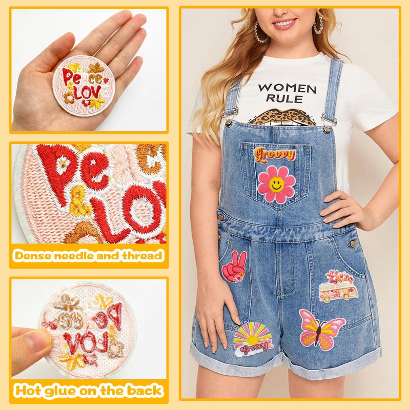 Yaveron 20Pcs Groovy Retro Hippie Iron on Patches Vintage Boho Peace Sign Patch for Clothing Backpacks Jeans Jackets Hats Sew on Embroidered Applique - Image 3