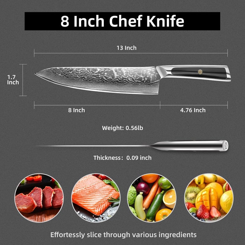 Sunnecko 8 Inch Chef Knife Professional, Sharp Kitchen Knife Damascus Chefs Knife Vg10 High Carbon Stainless Steel - Image 3