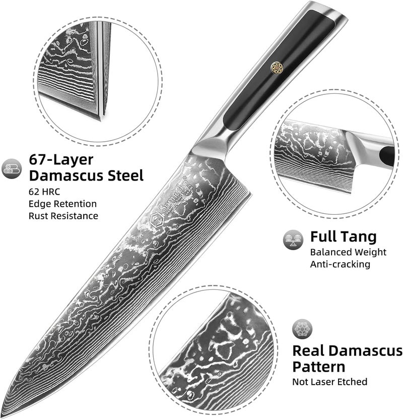 Sunnecko 8 Inch Chef Knife Professional, Sharp Kitchen Knife Damascus Chefs Knife Vg10 High Carbon Stainless Steel - Image 4