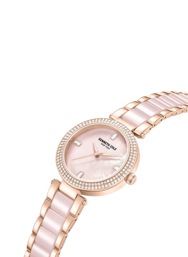 Kenneth Cole New York Kenneth Cole New York 37mm Analog Women's Watch with Pink Mother-of-pearl Dial & Pink-Rose Gold Ceramic-Stainless Steel Bracelet