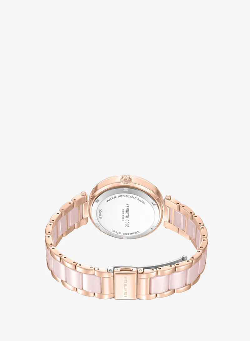 Kenneth Cole New York  Kenneth Cole New York 37mm Analog Women's Watch with Pink Mother-of-pearl Dial & Pink-Rose Gold Ceramic-Stainless Steel Bracelet for Women | Best Price UAE