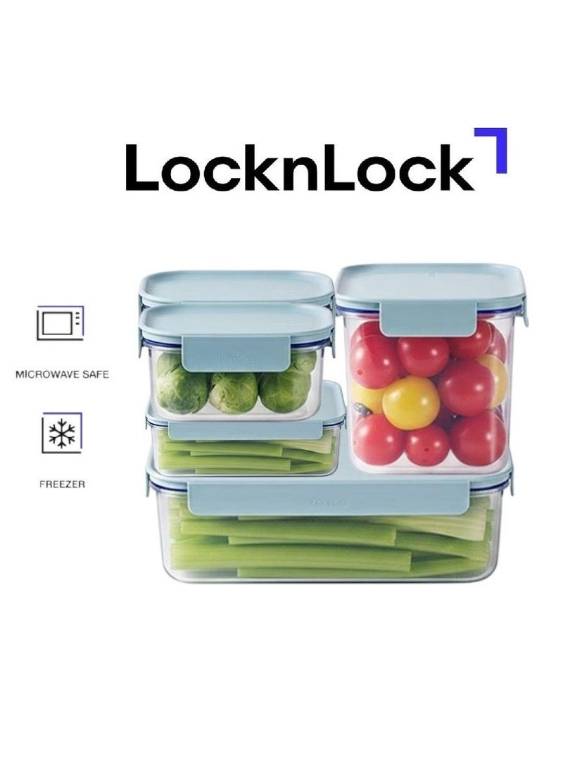LocknLock طقم حاويات تخزين الطعام LocknLock Classic Plus باللون النعناعي – 5 قطع (2.8 لتر، 2 لتر، 910 مل، 385 مل × 2) حاويات محكمة الإغلاق ومقاومة للتسرب - Image 1
