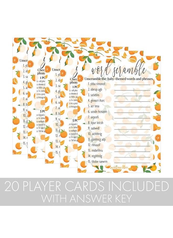 DISTINCTIVS Little Cutie Orange Baby Shower What'S On Your Phone And Word Scramble (2 Game Bundle) 20 Dual Sided Cards  - Image 5