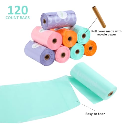 USBOO Diaper Bags Disposable for Baby, 8 Refill Rolls/120 Bags Dirty Disposable Diaper Bags with Dispenser, Convenient and Quick Diaper Disposal, Poop Bags,Rainbow - Image 5