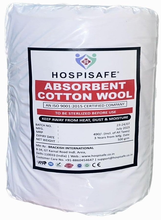 HOSPISAFE SOLUTIONS HOSPISAFE® Absorbent Cotton Roll (Net 500g) High Quality - Ideal for Makeup Removal, Toner, Ultra Soft Cleansing - Cotton Pads for Face, Medical Use - CE & ISO Certified - Image 1