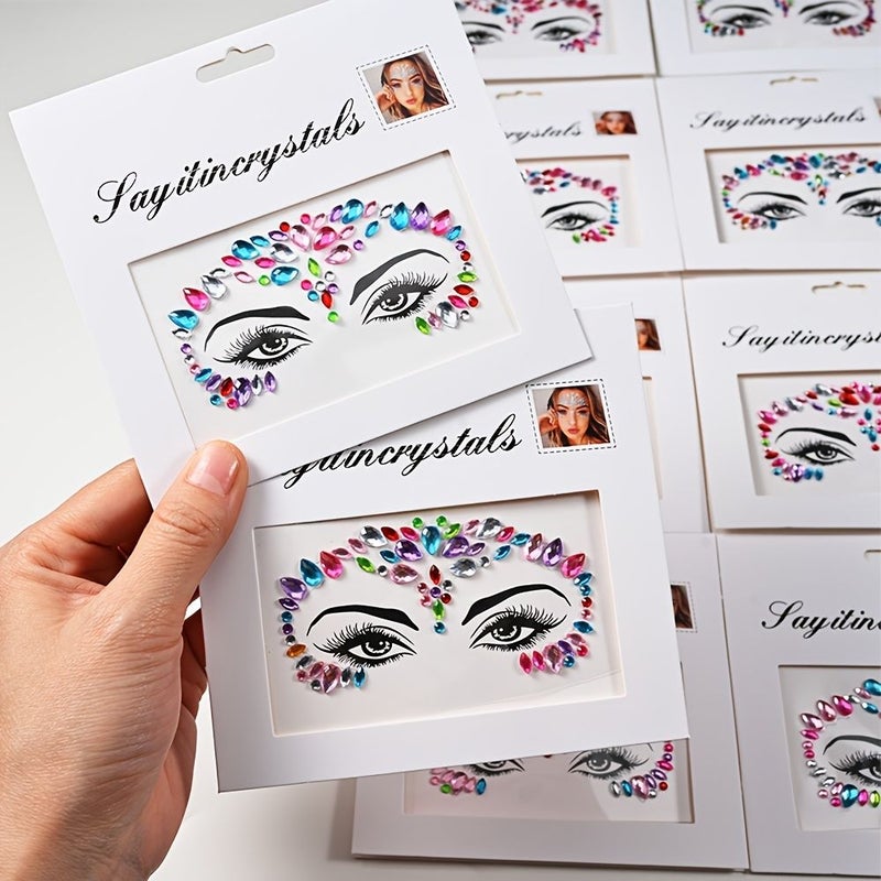 6 Sheets Mermaid Face Stickers Sparkling Rhinestone Glittery Halloween Party Decor - Image 4
