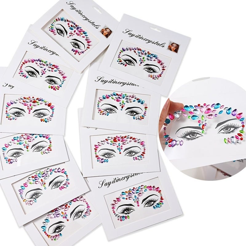 6 Sheets Mermaid Face Stickers Sparkling Rhinestone Glittery Halloween Party Decor - Image 3