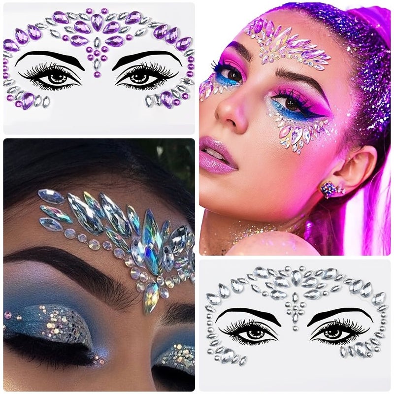 6 Sheets Mermaid Face Stickers Sparkling Rhinestone Glittery Halloween Party Decor - Image 2