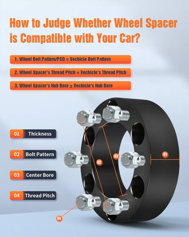 ROADFAR 2 Set 1.5 Inch Wheel Spacers Adapters 5 Lug 5x4.75 with 12x1.5 Studs 87.1mm - Image 3