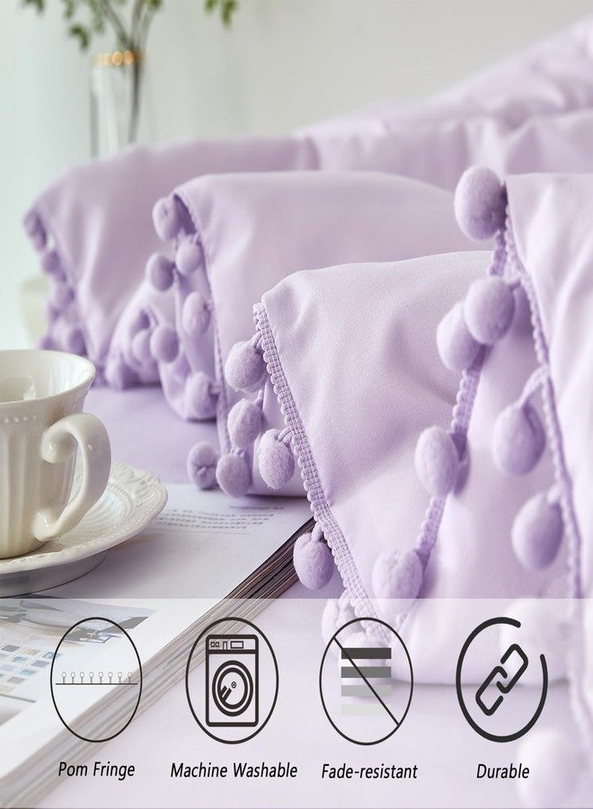 PERFEMET 5 Pieces Lavender Purple Comforter Set Twin Aesthetic Boho Solid Bed Comforter Sheet Set with Pompoms Soft Microfiber Light Purple Bed in A Bag for Girls Kids(Lavender, Twin) - Image 4