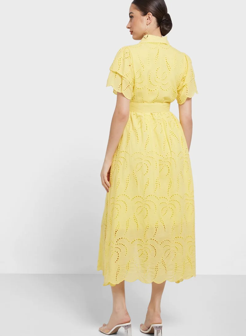 Khizana Schiffli Belted Dress
