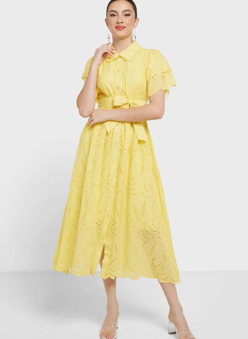 Khizana Schiffli Belted Dress