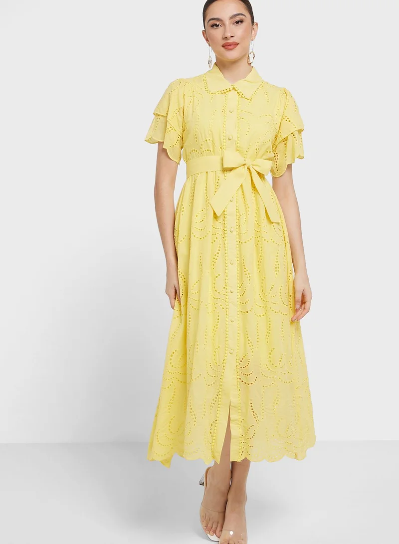 Khizana Schiffli Belted Dress