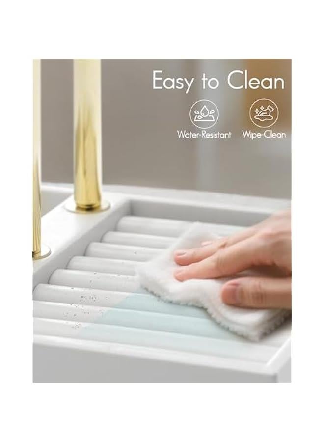 عربست فلاندو منظم حامل اساور من طبقتين مع صينية - منظم حامل مجوهرات جلدي للنساء - عرض حامل مجوهرات للقلائد والساعات والخواتم والاقراط والاساور الحلقية وسكرانشي - ابيض - Image 3