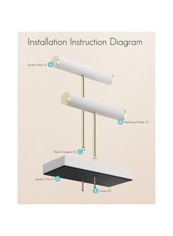 عربست فلاندو منظم حامل اساور من طبقتين مع صينية - منظم حامل مجوهرات جلدي للنساء - عرض حامل مجوهرات للقلائد والساعات والخواتم والاقراط والاساور الحلقية وسكرانشي - ابيض - Image 4