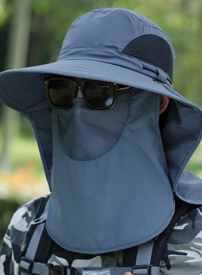 UV-Protection Hat Hiking Hat with Removable Mesh Face Neck Flap Cover Fishing Cap for Man Women Light - Image 1