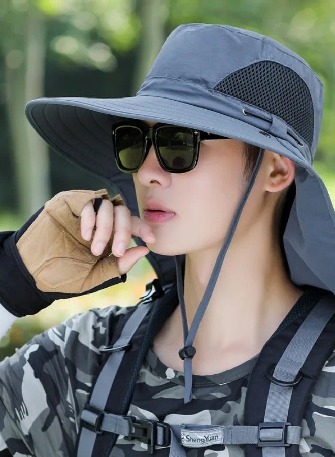UV-Protection Hat Hiking Hat with Removable Mesh Face Neck Flap Cover Fishing Cap for Man Women Light - Image 2