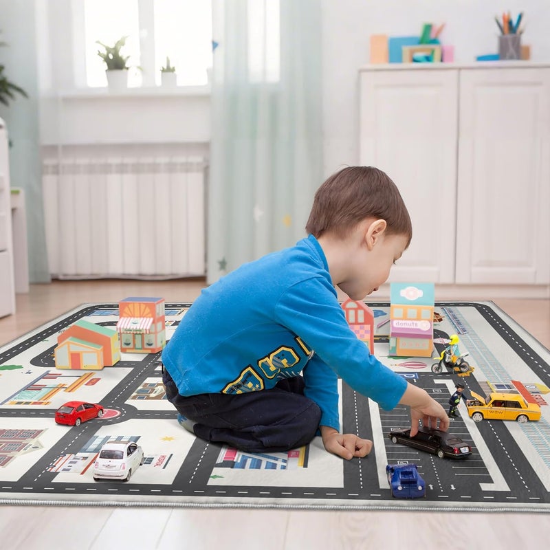 Nayoroom 5x7ft Kids City Road Car Play Rug  NonSlip Acrylic Carpet with Interactive City Map Design Educational Toy Vehicle Mat for Kids Bedroom Playroom Nursery Gift - Image 5