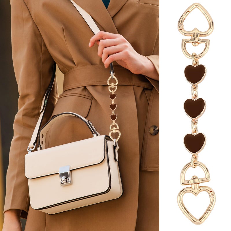 Tmtains 2Pcs Heart Purse Extender Chain Gold Purse Strap Extender Brown Bag Extender Chain Coffee Purse Strap Replacement Purse Accessories Bag Charms For Handbag Cross Body Bag Purse Making Supplies - Image 3