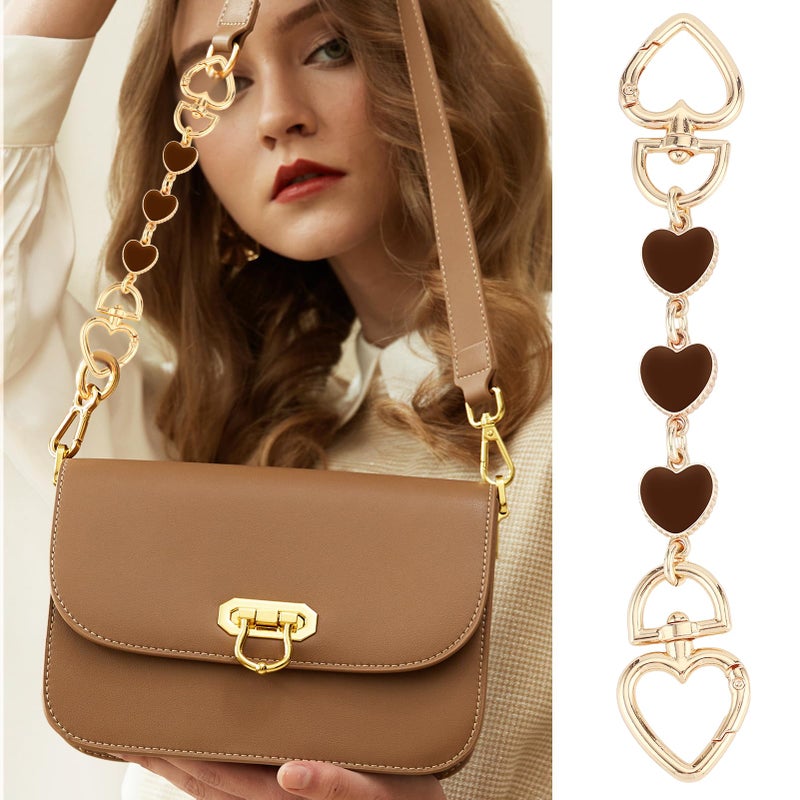 Tmtains 2Pcs Heart Purse Extender Chain Gold Purse Strap Extender Brown Bag Extender Chain Coffee Purse Strap Replacement Purse Accessories Bag Charms For Handbag Cross Body Bag Purse Making Supplies - Image 2