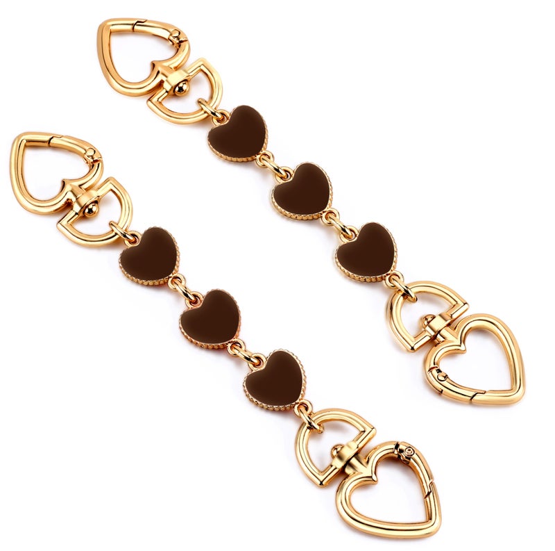 Tmtains 2Pcs Heart Purse Extender Chain Gold Purse Strap Extender Brown Bag Extender Chain Coffee Purse Strap Replacement Purse Accessories Bag Charms For Handbag Cross Body Bag Purse Making Supplies - Image 1