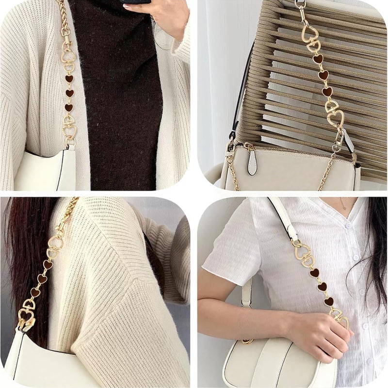Tmtains 2Pcs Heart Purse Extender Chain Gold Purse Strap Extender Brown Bag Extender Chain Coffee Purse Strap Replacement Purse Accessories Bag Charms For Handbag Cross Body Bag Purse Making Supplies - Image 4