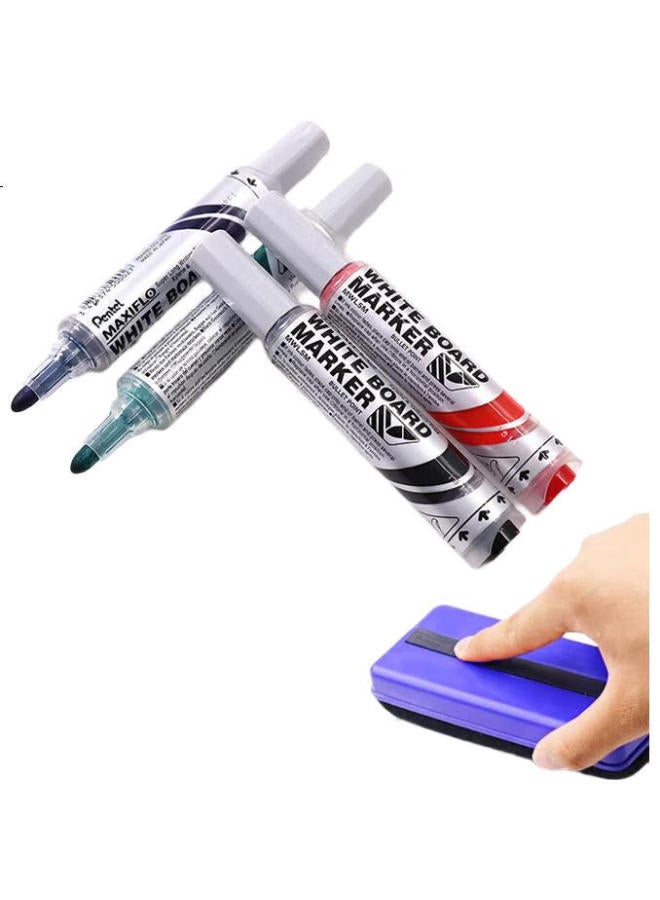 Pentel Mwl5M Whiteboard Marker Pen 2Mm Bold Round Tip Erasable Marker Imported Black (Pack Of 5) - Image 1