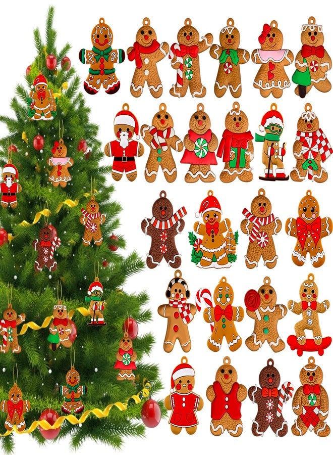 Garma 24Pcs Gingerbread Man Ornaments for Christmas Tree Decorations Mini Gingerbread Hanging Charms Decorative Hanging Ornaments Christmas House Decor Xmas Holiday Indoor Decorations - Image 1