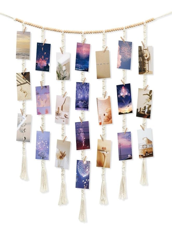 ecofynd Berlin Macrame Photo Display Wall Hanging, Picture Organizer with 20 Wooden Clips, Boho Aesthetic Home Decor, Bohemian Rectangular Frame for Bedroom Living Room Items (BH040), 20 x 040 inch - Image 1