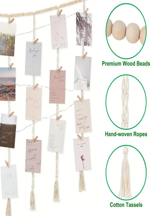 ecofynd Berlin Macrame Photo Display Wall Hanging, Picture Organizer with 20 Wooden Clips, Boho Aesthetic Home Decor, Bohemian Rectangular Frame for Bedroom Living Room Items (BH040), 20 x 040 inch - Image 2