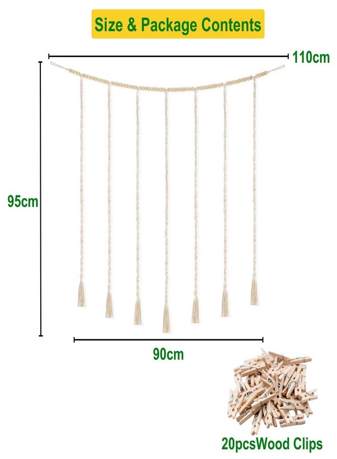 ecofynd Berlin Macrame Photo Display Wall Hanging, Picture Organizer with 20 Wooden Clips, Boho Aesthetic Home Decor, Bohemian Rectangular Frame for Bedroom Living Room Items (BH040), 20 x 040 inch - Image 4