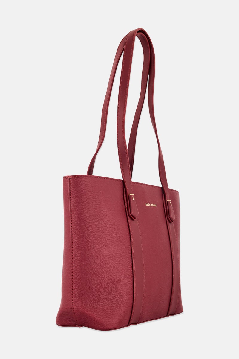 Kathy Ireland Women Brand Logo Tote Bag, Maroon - Image 3