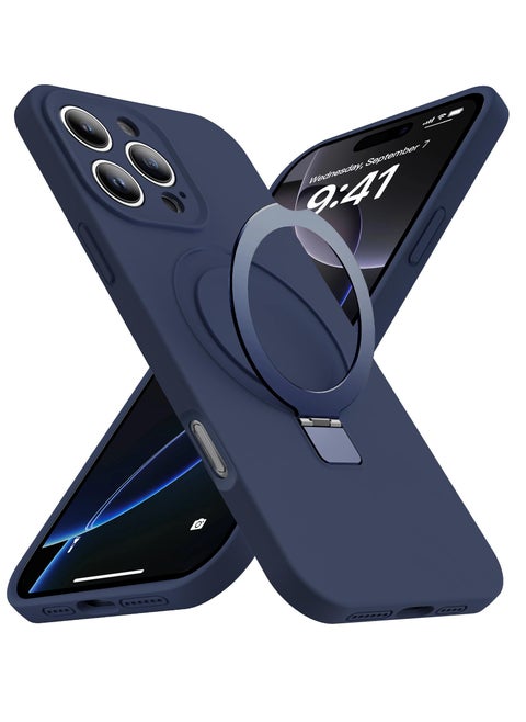 iPhone 16 Pro Max MagSafe Case with Magnetic Invisible Stand,【Full Shockproof Protection】Silicone Phone Cover with Kickstand for Apple 16 Pro Max (Navy Blue)
