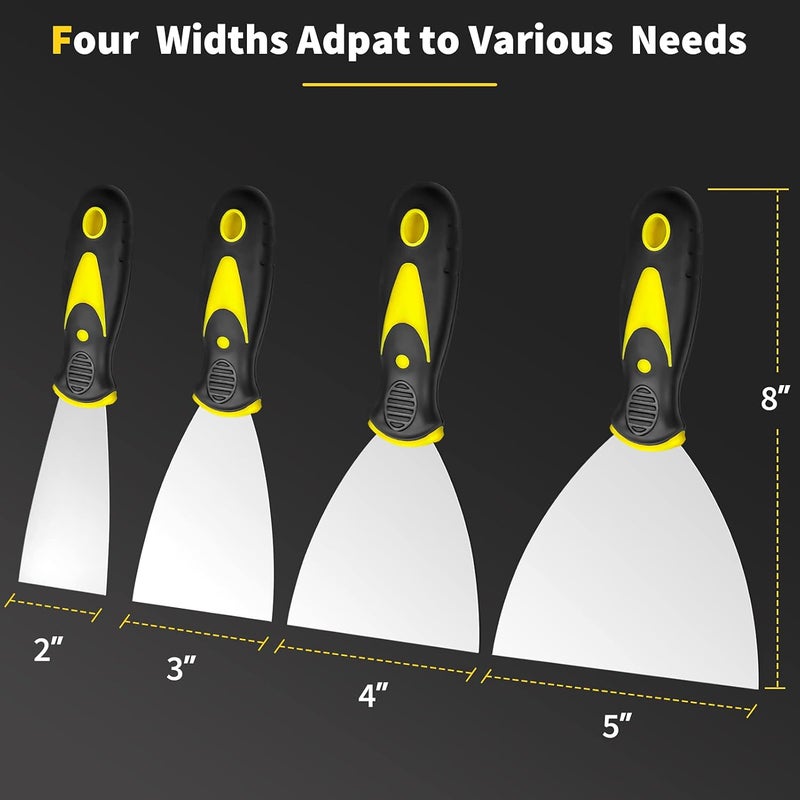 Beyotool Putty Knife, 4Pcs Spackle Knife Set (2, 3, 4, 5 in), Stainless Steel Paint Scraper, Taping Knife Tool for Repairing Drywall, Removing Wallpaper, Applying Putty, Plaster, Cement, Adhesive - Image 5