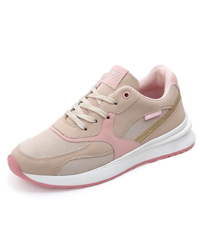 Bacca Bucci NYC Low-Top Women’s Sneakers for Gen Z Fashionistas Beige and Pink UK 7 - Image 1