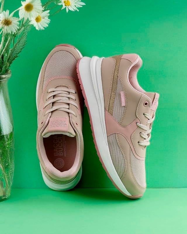 Bacca Bucci NYC Low-Top Women’s Sneakers for Gen Z Fashionistas Beige and Pink UK 7 - Image 4