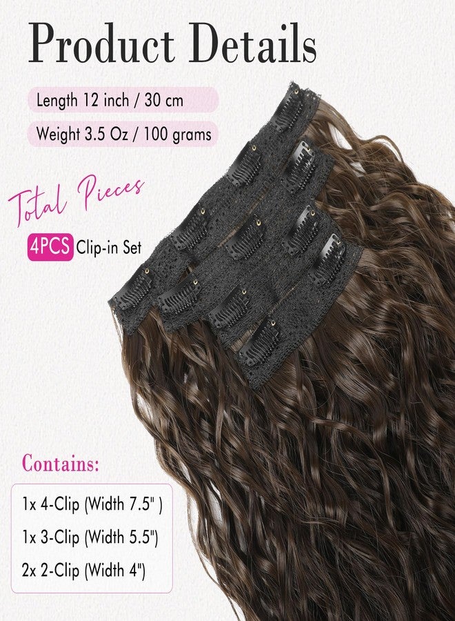 ريتشو وصلات شعر ريتشو، 4 قطع، وصلات شعر بمشابك، 12 بوصة، قصيرة، مجعدة، مموجة، بنية اللون، خصلات دانتيل غير مرئية، ناعمة وطبيعية للنساء - بني كستنائي - Image 2
