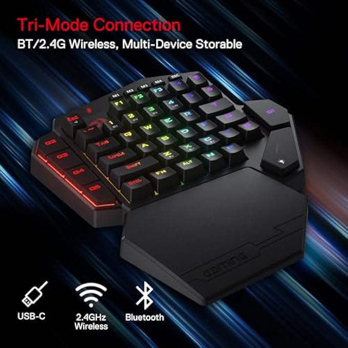 rayihni لوحة مفاتيح ميكانيكية لاسلكية بيد واحدة K585 DITI، 42 مفتاح 2.4GHz RGB لوحة مفاتيح للألعاب بنسبة 40% مع 7 مفاتيح ماكرو مدمجة، دعم معصم قابل للإزالة، بطارية 3000mAh (مفتاح أحمر) - Image 2