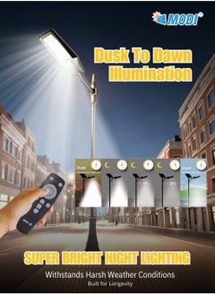 MODI 400W Solar LED Street Light Outdoor Black | Remote Control | Wide Angle Radar Sensor | 6500K Bright White Dusk to Dawn Light | 13500MAh Battery | IP65 Waterproof | Street, Yard, Parking Lot  - Image 5