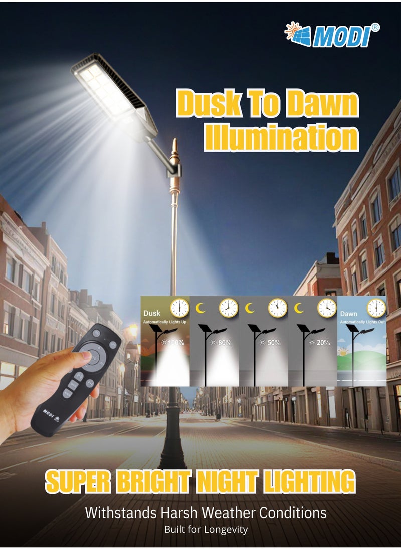 MODI 400W Solar LED Street Light Outdoor Black | Remote Control | Wide Angle Radar Sensor | 6500K Bright White Dusk to Dawn Light | 13500MAh Battery | IP65 Waterproof | Street, Yard, Parking Lot  - Image 5