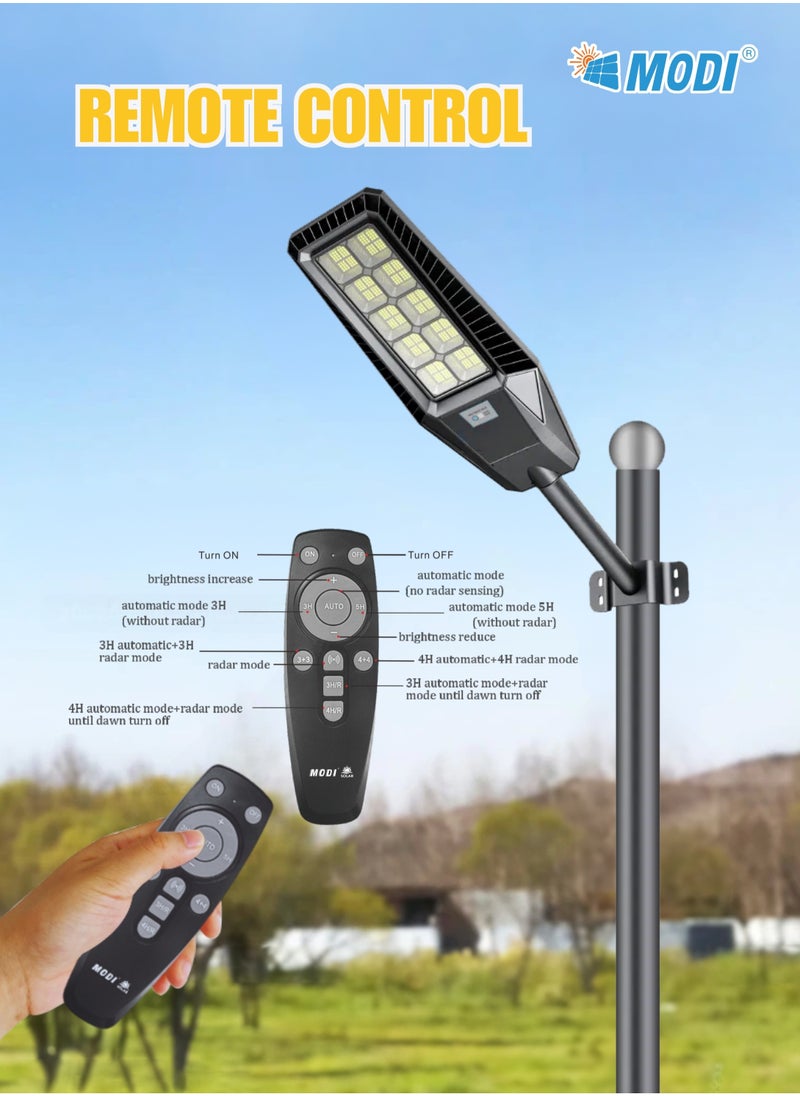 MODI 400W Solar LED Street Light Outdoor Black | Remote Control | Wide Angle Radar Sensor | 6500K Bright White Dusk to Dawn Light | 13500MAh Battery | IP65 Waterproof | Street, Yard, Parking Lot  - Image 3