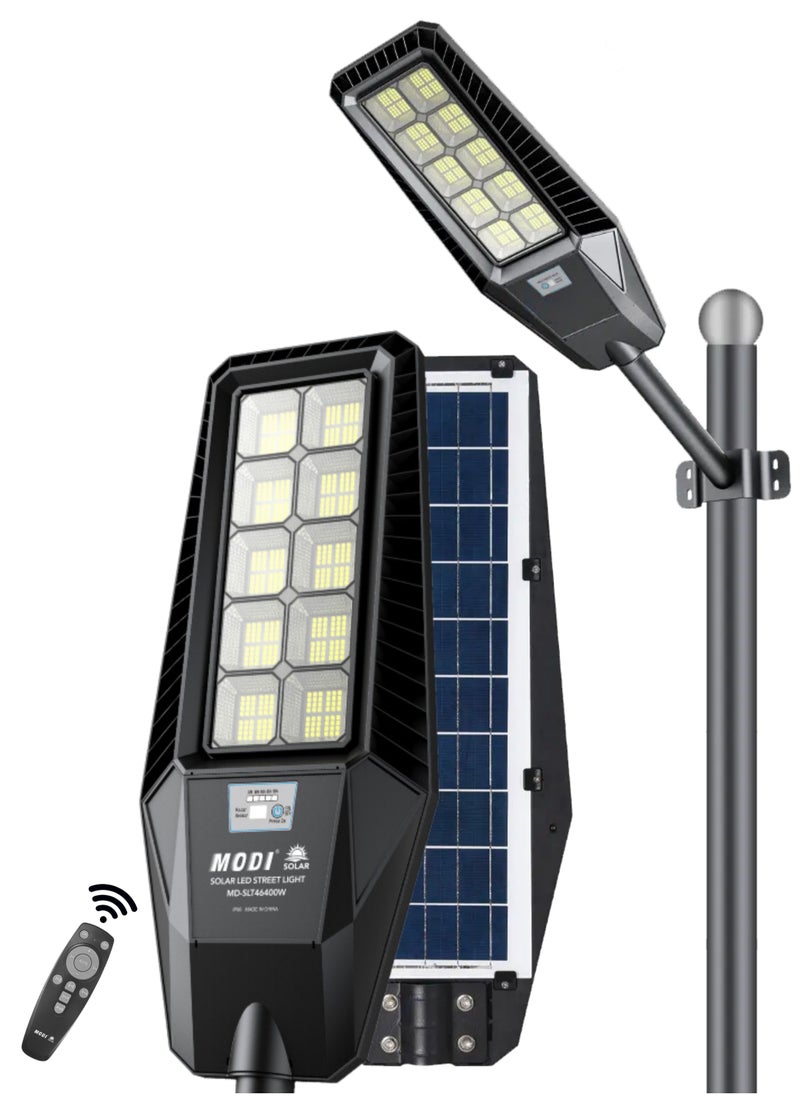 MODI 400W Solar LED Street Light Outdoor Black | Remote Control | Wide Angle Radar Sensor | 6500K Bright White Dusk to Dawn Light | 13500MAh Battery | IP65 Waterproof | Street, Yard, Parking Lot  - Image 1