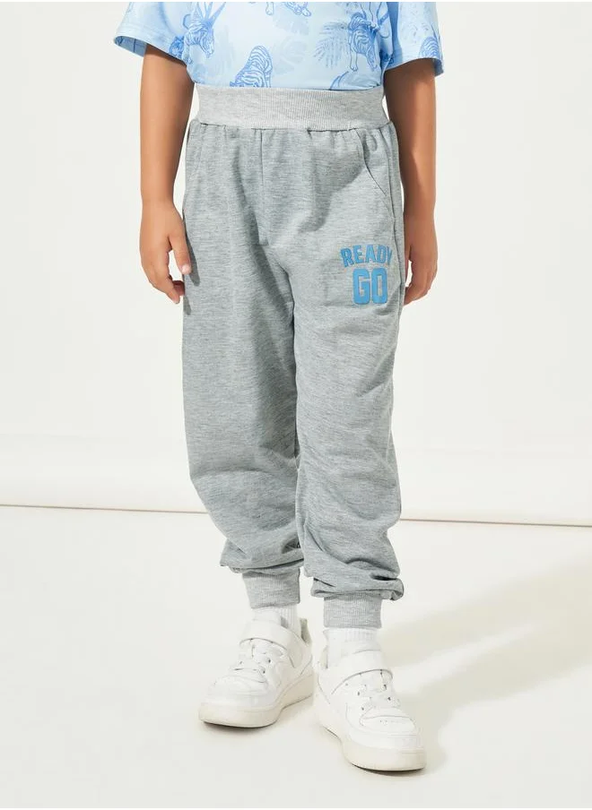 Styli Letter Print Slant Pocket Cotton Joggers