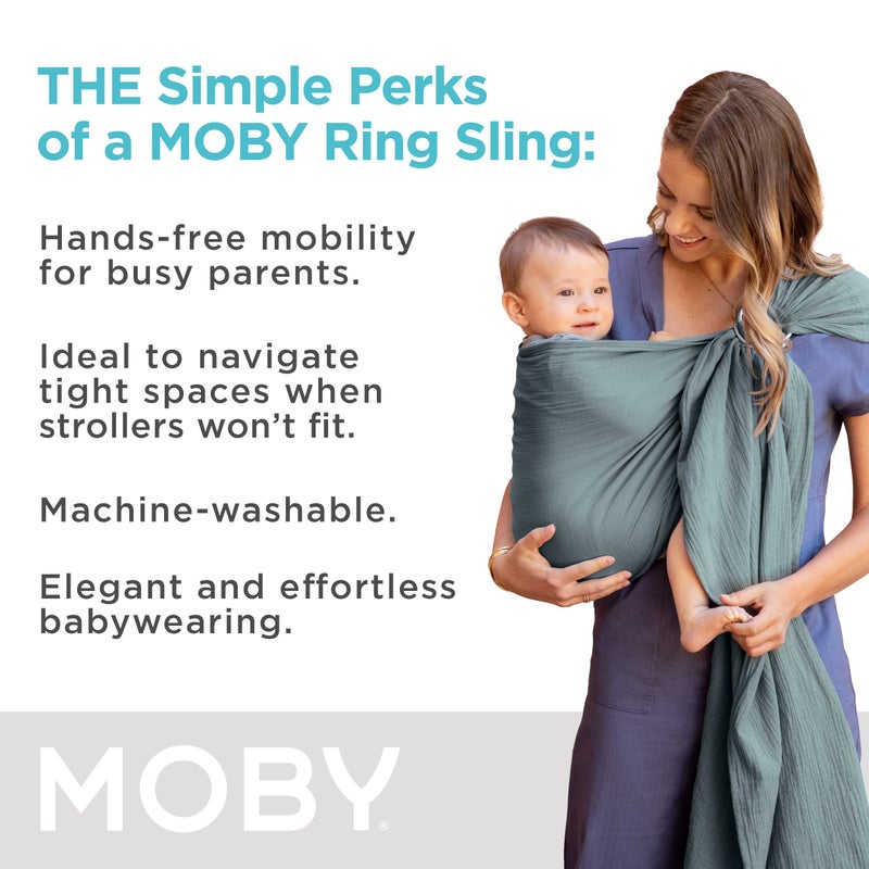 Moby Baby Wrap Carrier Ring Sling for Newborns to Toddlers, Hands-Free, Versatile Support for Moms & Dads, Breathable & Lightweight, Supports Children 8-30 lbs (Fern) - Image 3