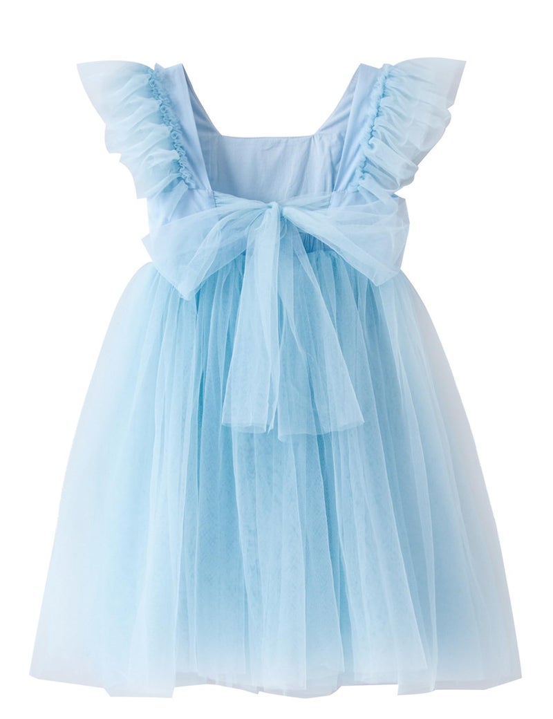Tutu.kk Little Girls Vintage Party Dress Ruffled Sleeve A-Line Tulle Flower Girl Dresses for Wedding,Birthday Blue 4-5t - Image 1