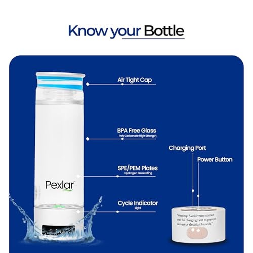 Pexlar HYDROGEN WATER Bottle | Inhallation Feature - 1 Year Warranty | SPE-PEM Technology - Platinum Titanium plates | No Chlorine No Ozone Mixing|H2 >5000 PPB | -ORP -750 mv| Purity 99.9% H2-2Cycle - Image 5