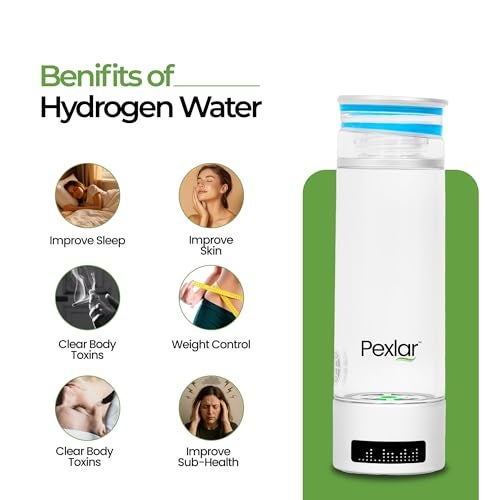 Pexlar HYDROGEN WATER Bottle | Inhallation Feature - 1 Year Warranty | SPE-PEM Technology - Platinum Titanium plates | No Chlorine No Ozone Mixing|H2 >5000 PPB | -ORP -750 mv| Purity 99.9% H2-2Cycle - Image 3